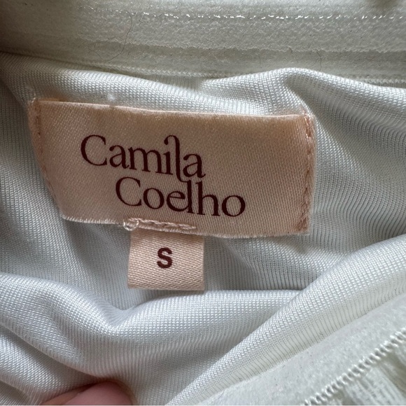 Camila Coelho Eva Off-Shoulder White Mini Dress Lace Mesh Ruffle size Small - Picture 9 of 11